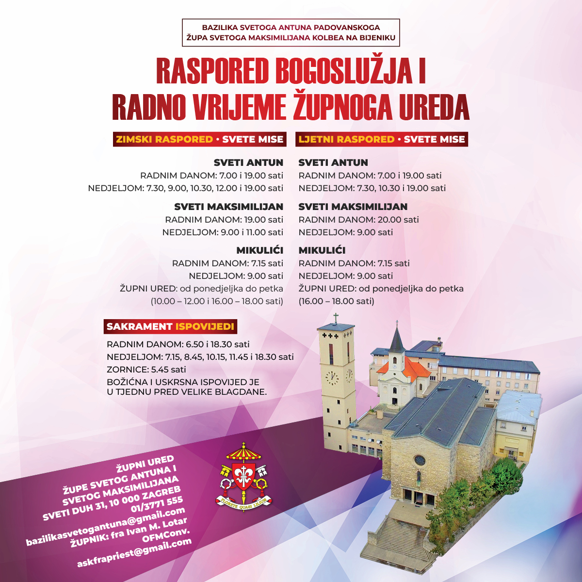 Raspored bogoslužja i radno vrijeme župnog ureda